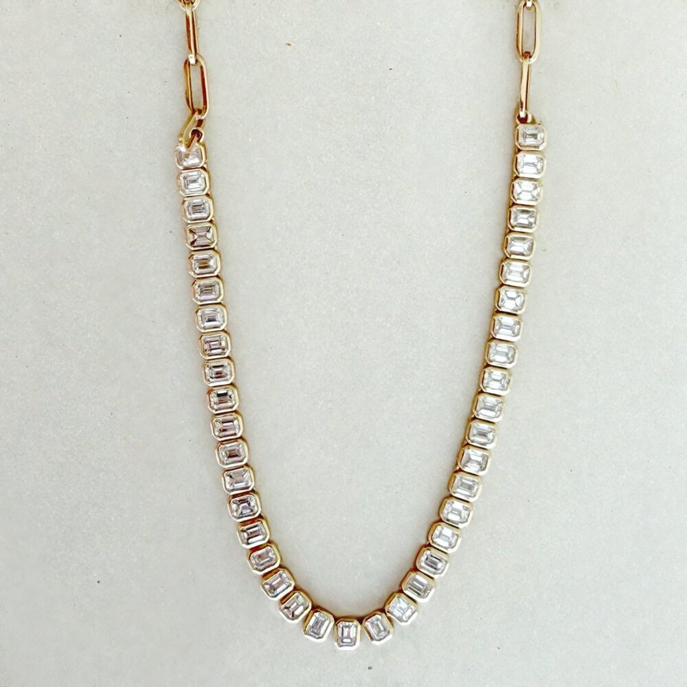 Emerald Cut 14K (or 18k upon request) Yellow Gold Diamond Tennis Link Choker